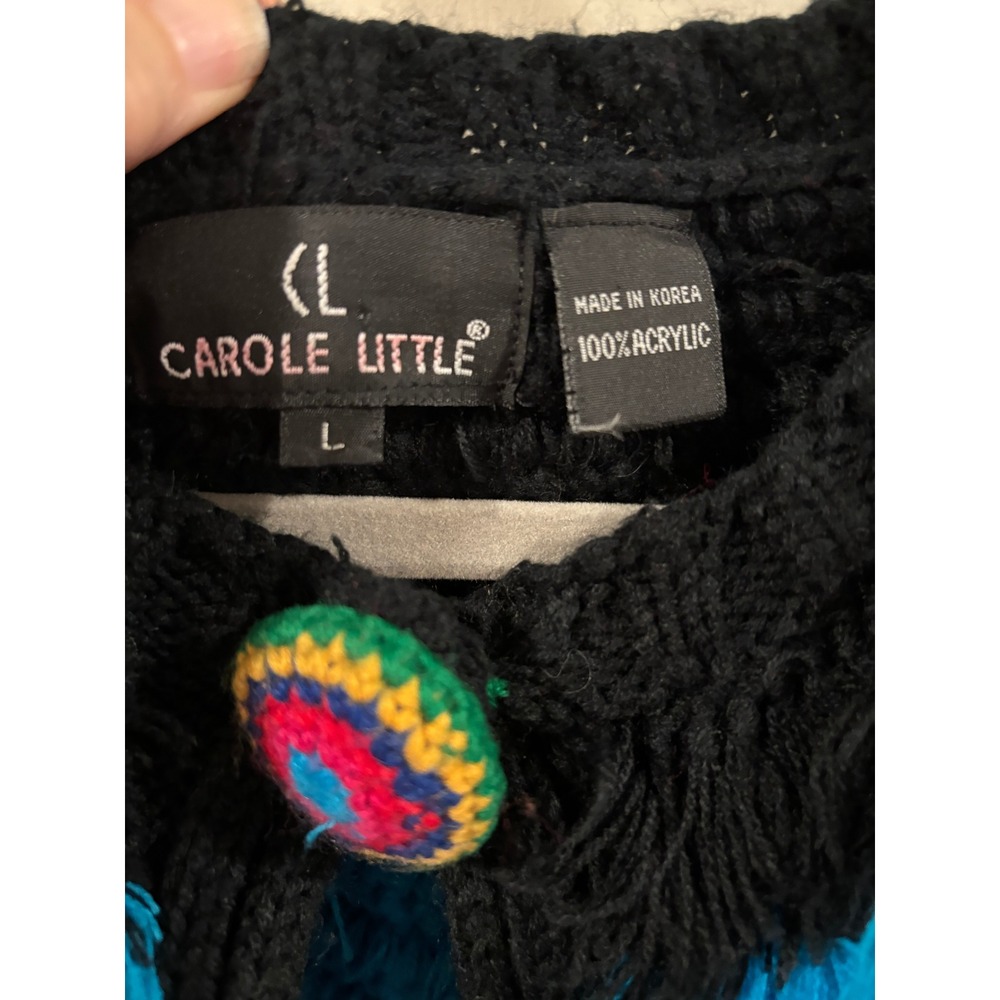 Carole Little Cardigan Multi-Color Striped Shaggy Eyelash Knit Crochet Buttons - Picture 4 of 8